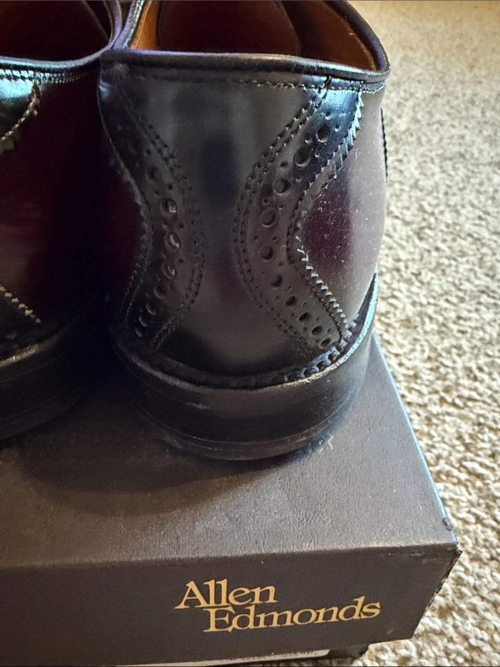 Allen Edmonds Shelton Two-Tone Burgundy and Black Derby Oxfords